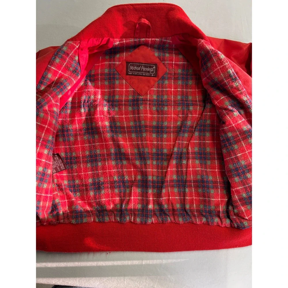 Vintage Michael Hemings Kids Red Harrington Jacket Plaid Lined Bomber Size 6